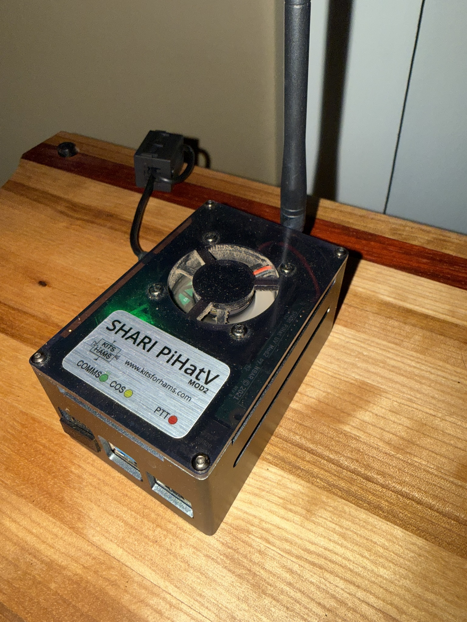 SHARI PiHat node mounted on a Raspberry Pi with cabling attached